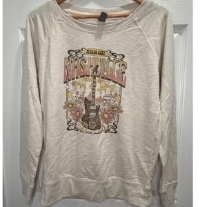 Nashville Music City Graphic Raglan Sweatshirt Guitar Flowers Oatmeal Retro Boho